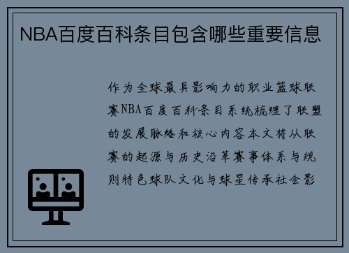 NBA百度百科条目包含哪些重要信息